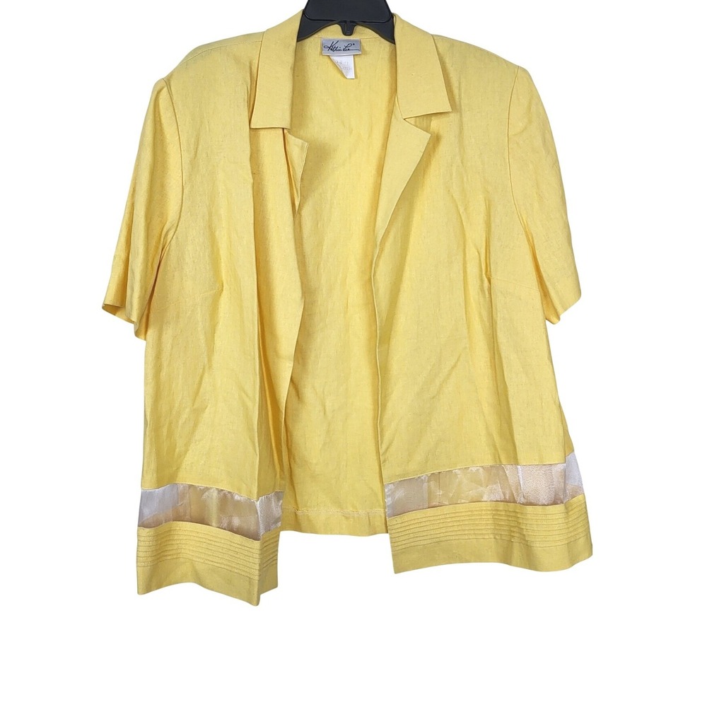Kathie Lee Womens Yellow Linen Blend Short Sleeve Y2K Open Blazer Jacket 20‎ vtg